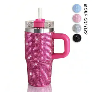 14oz Tumbler with Handle-Glitter Rhinestones Tumbler Bling Cups Stainless Steel Water Bottle Diamond Studded Tumbler for Women-Birthday Gifts for Mom, Girlfriend