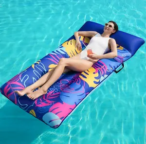 SLOOSH Inflatable Pool Floats Lounger - XL Fabric Covered Pool Mat Floaties for Adults, Ultra Comfort Water Floating Lounger with Headrest for Beach Lake Swimming Pool Float Raft 68"X34"