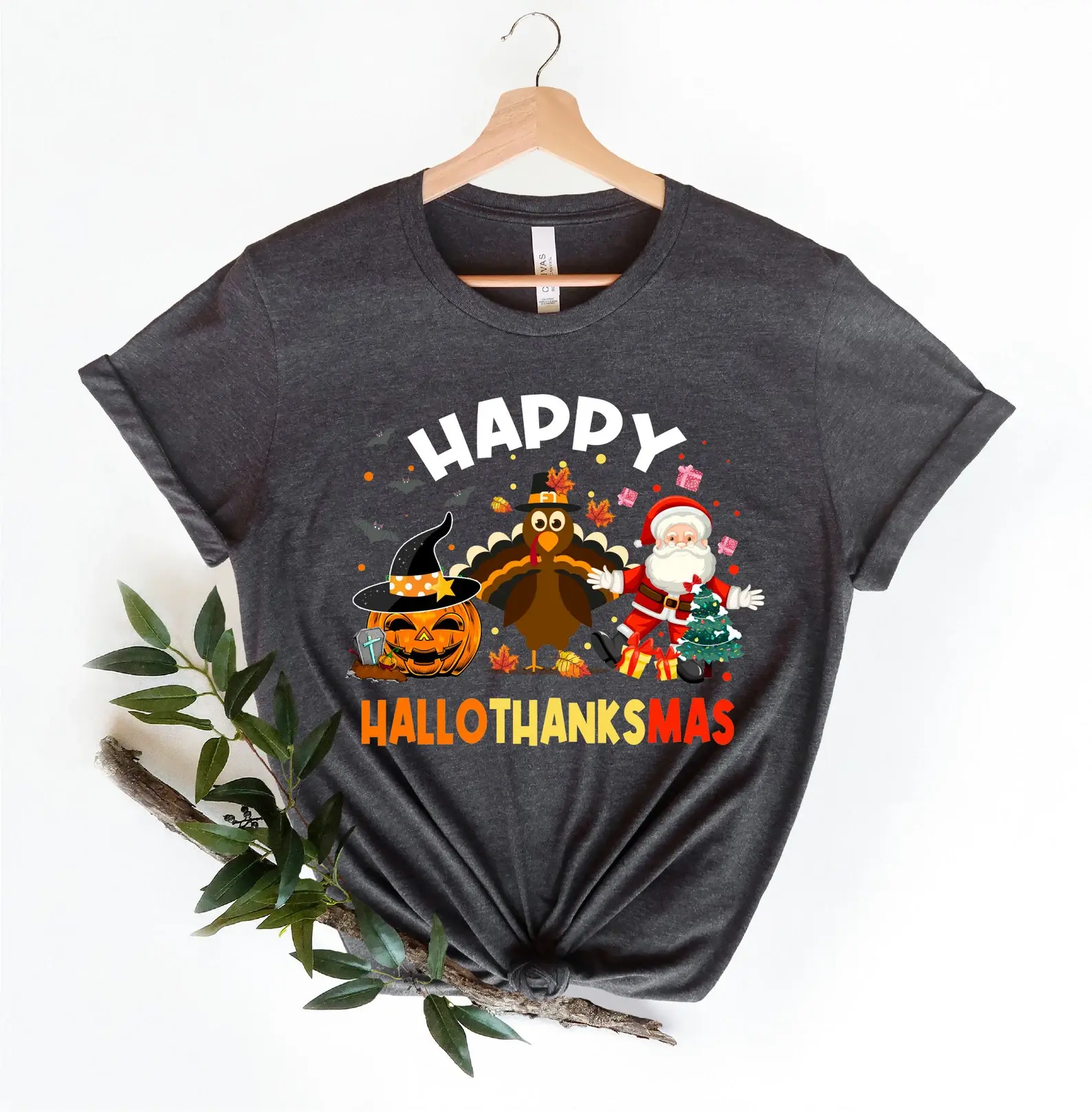 Happy Hallothanksmas Shirt, Halloween Shirt, Holiday Season Shirt, Christmas Shirt, Thanksgiving Shirt, Fall Shirt, Cute Autumn Shirt
