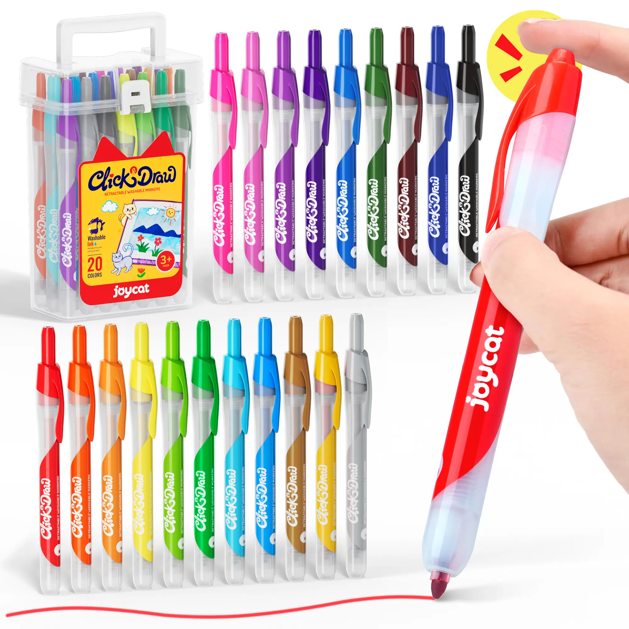 JoyCat Click Washable Markers with Retractable Tips, Ideal Arts and Crafts Supplies, Coloring Markers, Water Color Marker, Ideal Gifts for Kids&Adults