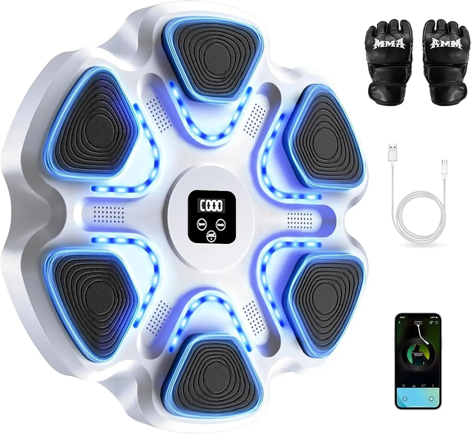 Boxing Machine for Kids and Adults, Wall Mounted Bluetooth Punching Trainer with Boxing Gloves, Intelligent LED Boxing Target Workout Machine for Teenagers Boys Girls