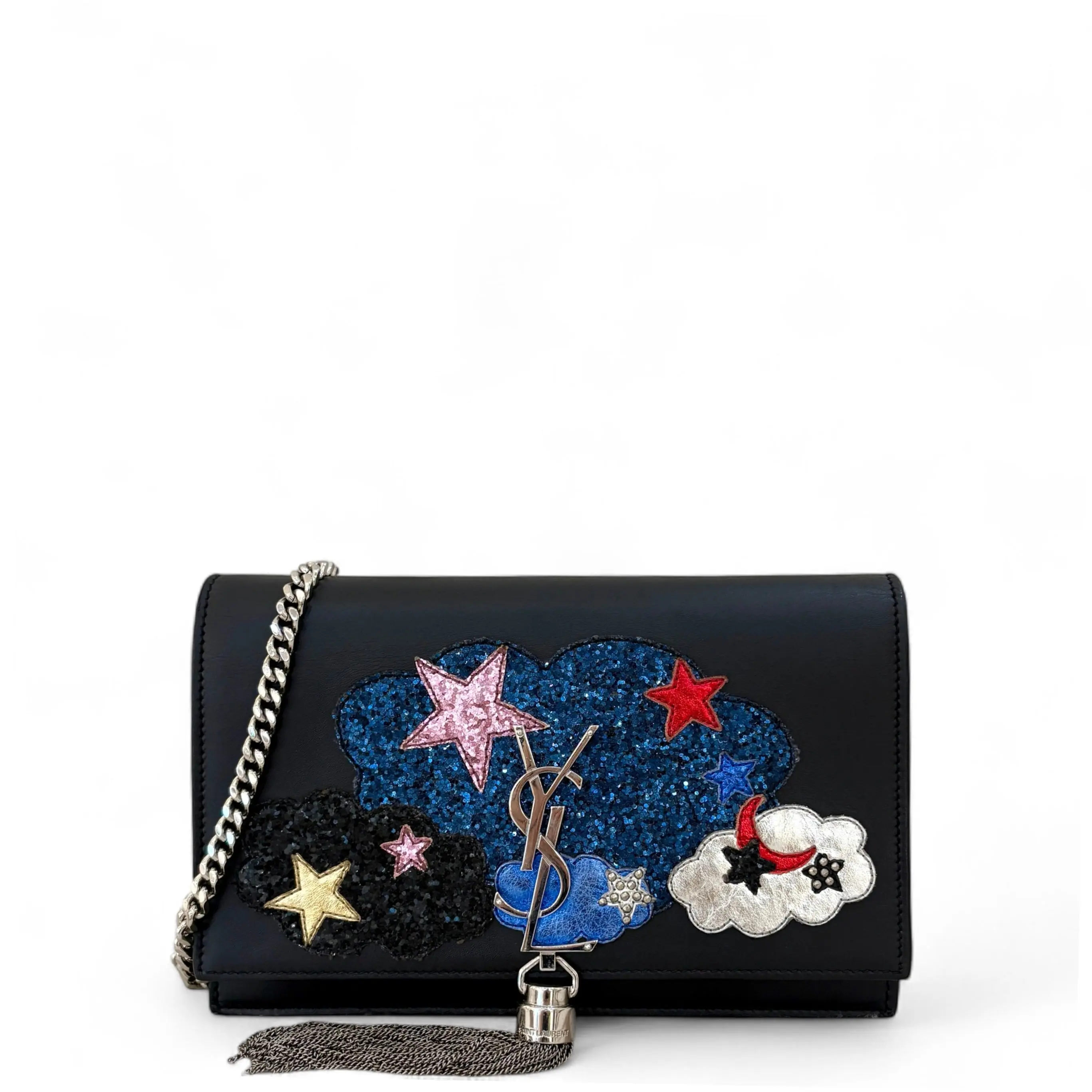 Pre-owned Yves Saint Laurent Leather Shoulder Bags Tassel Small Monogram Kate Calfskin Black (0420m7)