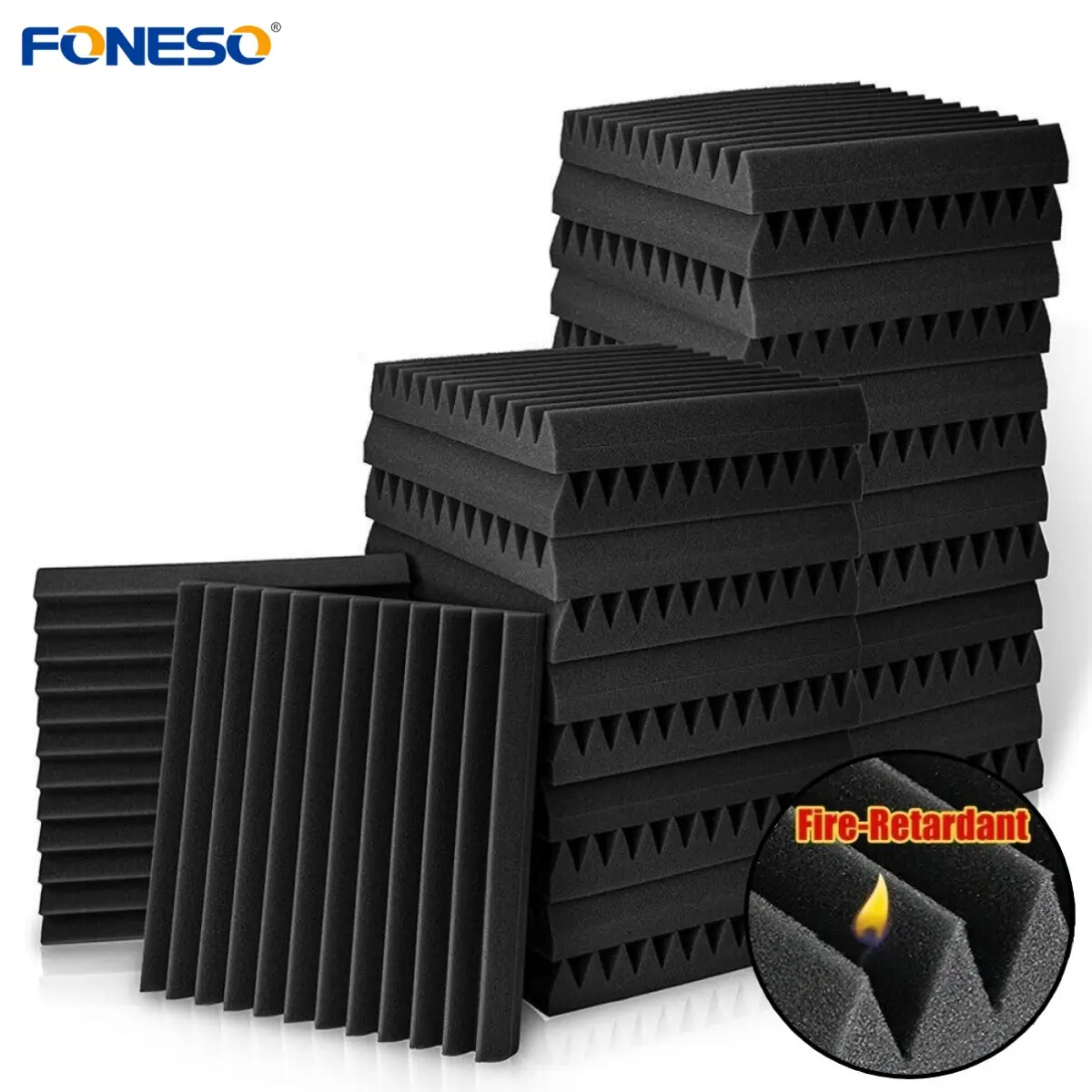 12pcs-96pcs Black Soundproof Wall Pad , 12"X12"X1" Acoustic Foam Panel Wedge Studio Soundproofing Wall Tiles