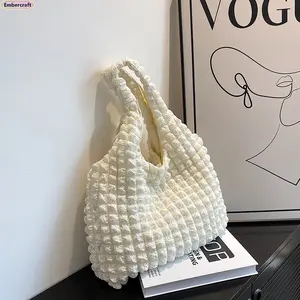 Women’s Puffy Floral Canvas Shoulder Bag, Cute Aesthetic Tote Handbag with Soft Cloud Design, Lightweight Casual Underarm Purse for School, Shopping, Travel, Daily Use and Spring Summer Outfit Styling