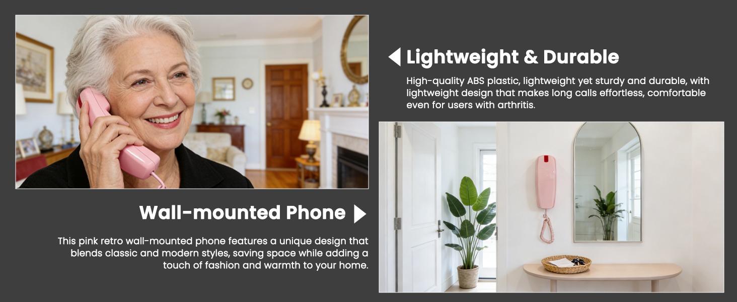 Landline Phones for Home, Corded Phone Requires No Power, Vintage Princess Phone Features Backlit Buttons, Works During Power Outages, Volume Control, Retro Wall Phone - Pink Telephone Landline Phones for Home, Corded Phone Requires No Power, Vintage Princess Phone Features Backlit Buttons, Works During Power Outages, Volume Control, Retro Wall Phone - Pink Telephone