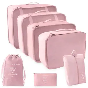 7pcs Compression Packing Cubes Travel Organizer Set, Travel Accessories, Durable & Lightweight Organizer for Efficient Clothes Sorting, Including Underwear, Shoes, Cosmetic & Toiletry Bags; Easy-Clean, Space-Saving Design; Perfect for Efficient Travel