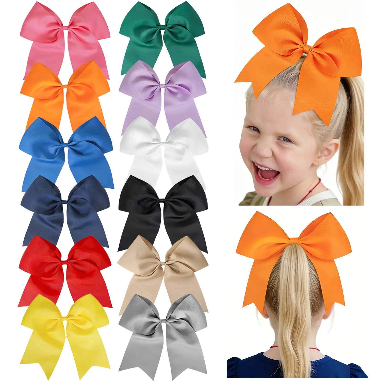 Summervibes JoyBowie 12-piece Set Of 8-inch Solid Color Soft Chiffon Ribbon Hair Bows, Perfect For Girls And Women To Wear To Parties Or Casual Occasions. Hair Accessories Sets Barrettes Hair Clips