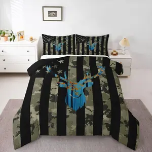 Boys Camo Deer Comforter Sets for Boys Kids Teens,Army Green Camouflage Bedding Sets Deer Silhouette Wild Animal Hunting Rustic Farm Duvet Quilt,