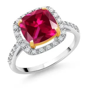 Gem Stone King 2-3 Cttw Gemstone Birthstone and Lab Grown Diamond Halo Engagement Ring for Women | 925 Silver 10K Yellow Gold | Cushion 8MM | Wedding Anniversary Ring