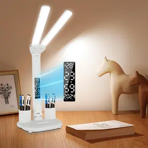 USB LED Clock Desk Lamp, Dimmable Book Lamp, 180 Degree Rotating Foldable Reading Lamp, Eye Protection LED Table Lamp, Bedroom Lamp