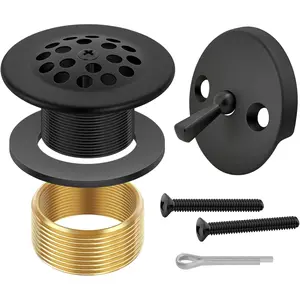 Matte Black Trip Lever Bathtub Drain Trim Set with Overflow Face Plate & Strainer, Bathroom Replacement Conversion Drain Kit with Universal Fine & Coarse Thread
