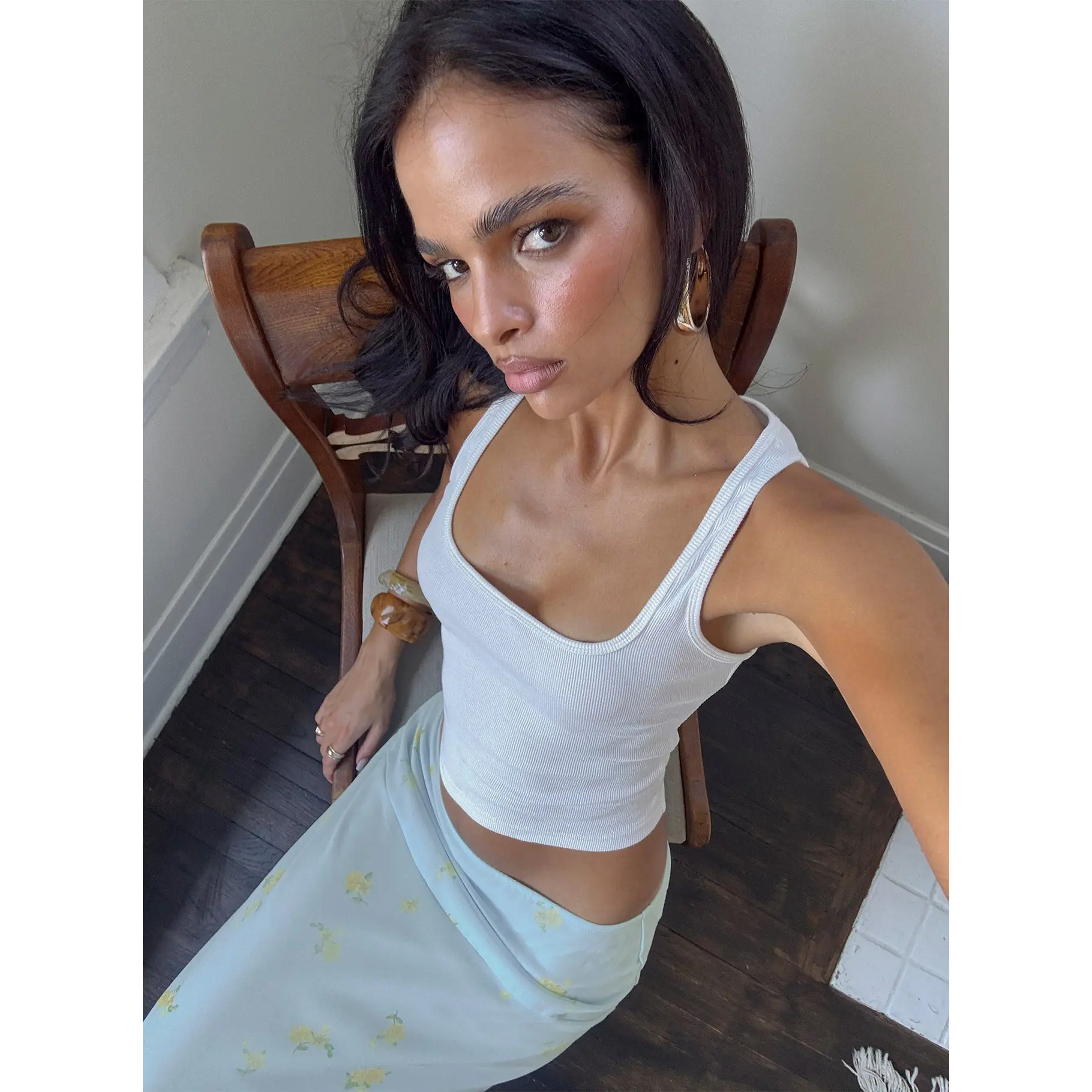 Baseline Square Neck Rib Tank Top White