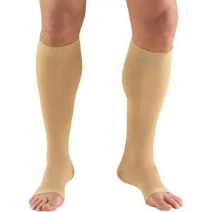 Truform 20-30 mmHg Compression Stockings for Men and Women, Knee High Length, Open Toe, Beige, Medium (1 Pair)