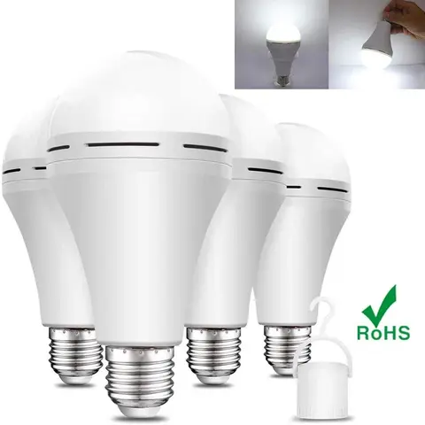 4 Packs LED Rechargeable Emergency A19 Bulb - 60W Equivalent, 85-265V, Instant On, 750-800lm, 1200mAh Battery Backup, Portable Home Improvement & Outdoor Camping Light