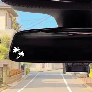 2PCS Palm Tree Stickers, Beach Style, Double Palm Tree, Summer Theme, Car Rearview Mirror Stickers, Small Vinyl Car Stickers