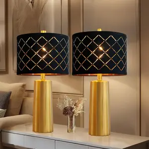 Contemporary Lamps with Gold Base and Cut-Out Black Shade