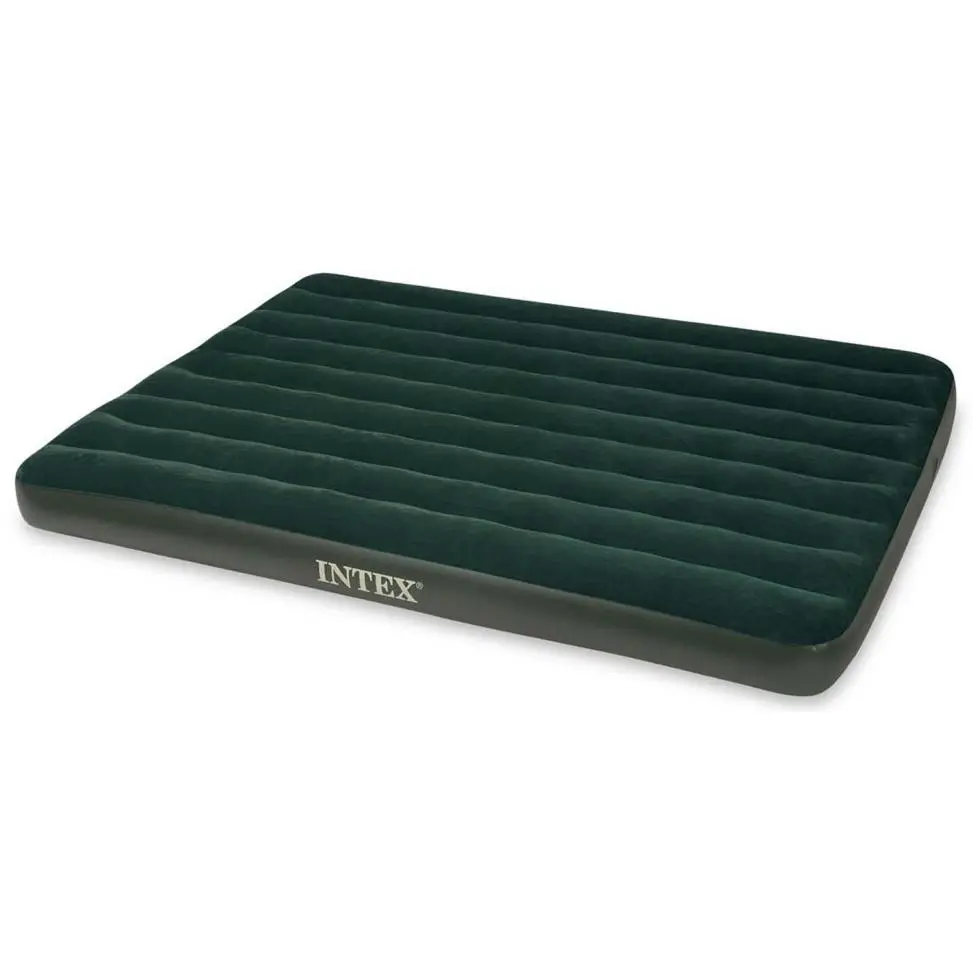 212 MAIN Intex Recreation Queen Prestige Flocked Top Inflatable Bed Kit 66969E, Portable Outdoor Equipment, Camping Sleeping Gear with Handheld Pump