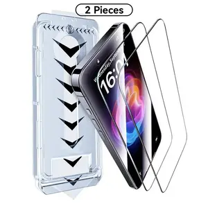 [2PCS]  Screen Protector-Dust-free Applicator,for iPhone 17/16/15/14/13/12/11,  Crystal Clear,Headset Covered Fully Protection, electroplated oleophobic layer