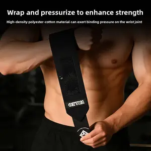 Reinforced Stiffened Wrist Wraps for Weightlifting | Polyester-Cotton High Support Gym Straps | Adjustable Velcro with Leather Label | 6cm x 48.5cm
