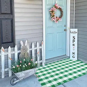 Buffalo Plaid Outdoor Rug Green and White Spring Door Mat Layering Rug Welcome Doormats for Spring Easter Farmhouse Entrance Porch Outdoors Decor