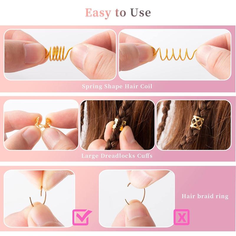 "200PCS Dreadlock Beads and Hair Jewelry Set – Gold & Silver Braiding Cuffs, Crystal Charms, Metal Coil Rings, Hair Clips & Loc Tubes for Braids, Twists, Dreads & Hair Decoration"