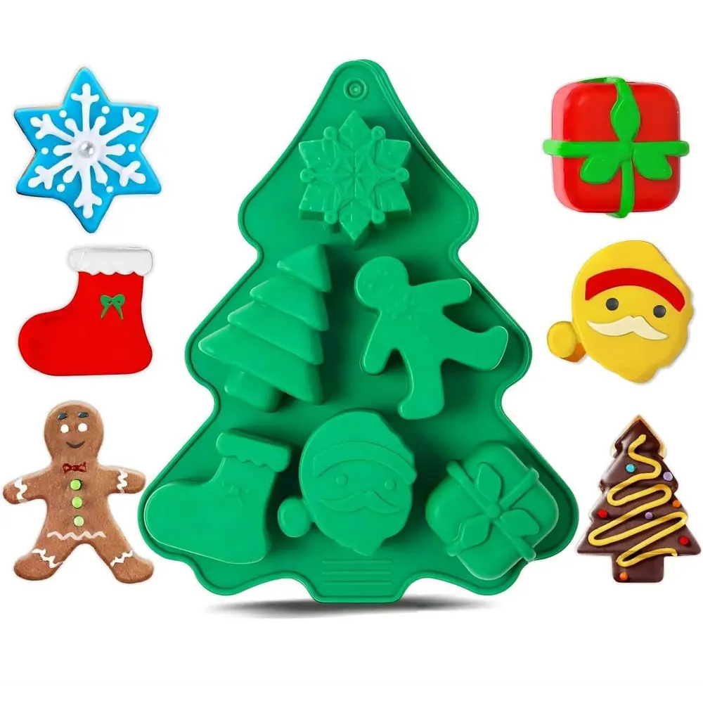Christmas Silicone Mold Chocolate Mould Non-Stick Xmas Silicone Cake Baking Molds With Christmas Tree Santa Claus Snowflake Shapes for Making Candy Soap Candles Fondant Cake Ice Cubes Jello