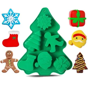 Christmas Silicone Mold Chocolate Mould Non-Stick Xmas Silicone Cake Baking Molds With Christmas Tree Santa Claus Snowflake Shapes for Making Candy Soap Candles Fondant Cake Ice Cubes Jello