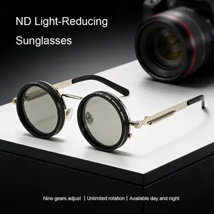 Adjustable Polarized Round Sunglasses with a retro and unique style, featuring UV400 protection for outdoor travel and driving, with polarized lenses black men glasses