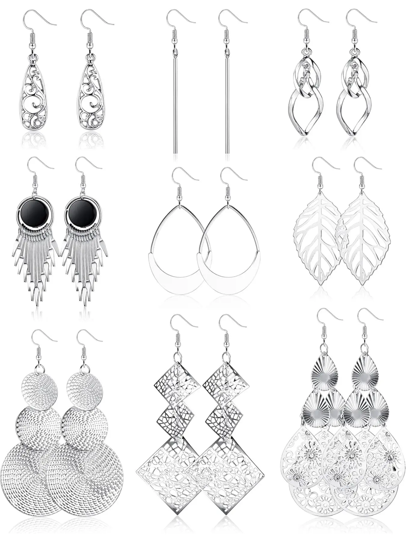 9 Pairs Drop Dangle Earrings Stainless Steel for Women Girls Boho Vintage Silver/Gold Tassel Drop Earrings Set Hypoallergenic Jewelry Leaf Long Bar Earrings Fashion Jewellery Earrings Dangling