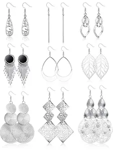 9 Pairs Drop Dangle Earrings Stainless Steel for Women Girls Boho Vintage Silver/Gold Tassel Drop Earrings Set Hypoallergenic Jewelry Leaf Long Bar Earrings Fashion Jewellery