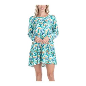 Ocean Pacific Knit Long Sleeve Tiered Sleep Dress