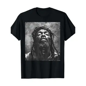 Men's 100% Cotton Graphic T-Shirt - Black Jesus Christ Design, Short Sleeve Crew Neck, Breathable & Comfortable, Perfect for Casual Wear, Church, and Everyday Use, Adult funny T-shirt, Gift for Woman and Man