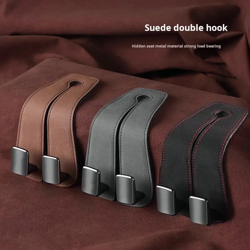 2025 New Model Premium Suede Car Seat Back Hidden Double Hooks, Creative Driving Storage Solution for Front and Rear Seats, Invisible In-Car Storage Hooks for Rear Seats Space-Saving Design, Heavy Duty & Rust-Free