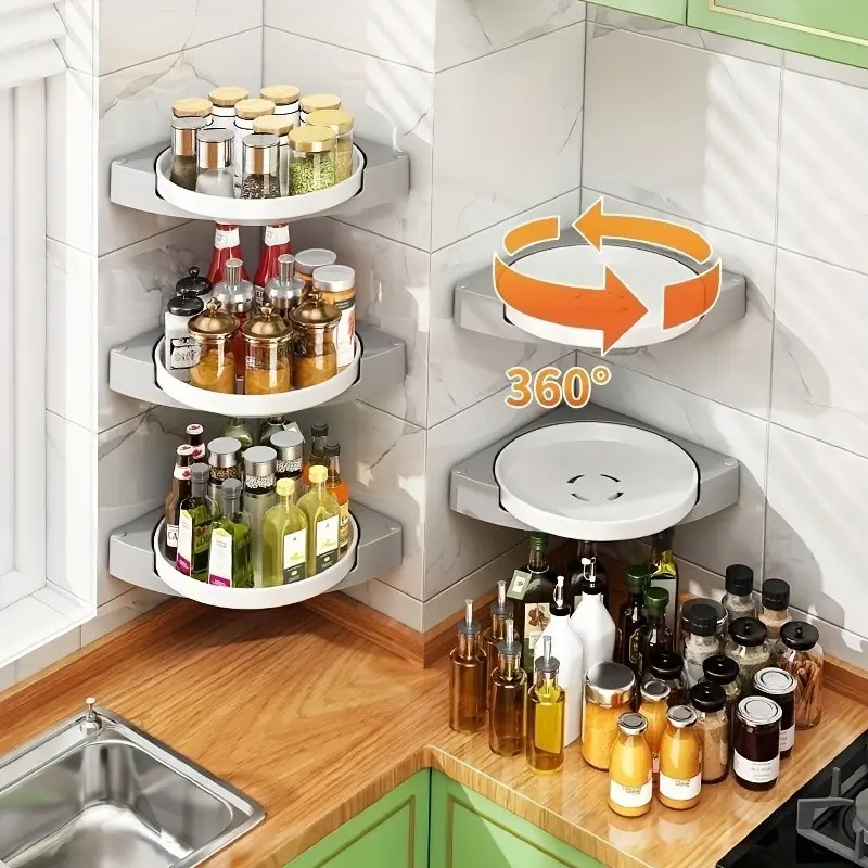 Easy-Install 360° Rotating Shower Caddy - No-Drill Corner Storage Rack for Bathroom & Kitchen, with Drainage Design