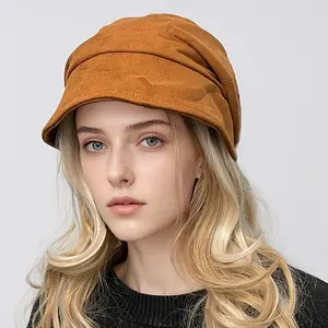 1pc Women'S Polyester Beret Hat, Elastic Fit, Knitted Fisherman'S Cap, Vintage Style, No Feathers, Hand Washable, Fashionable Headwear for Autumn and Winter