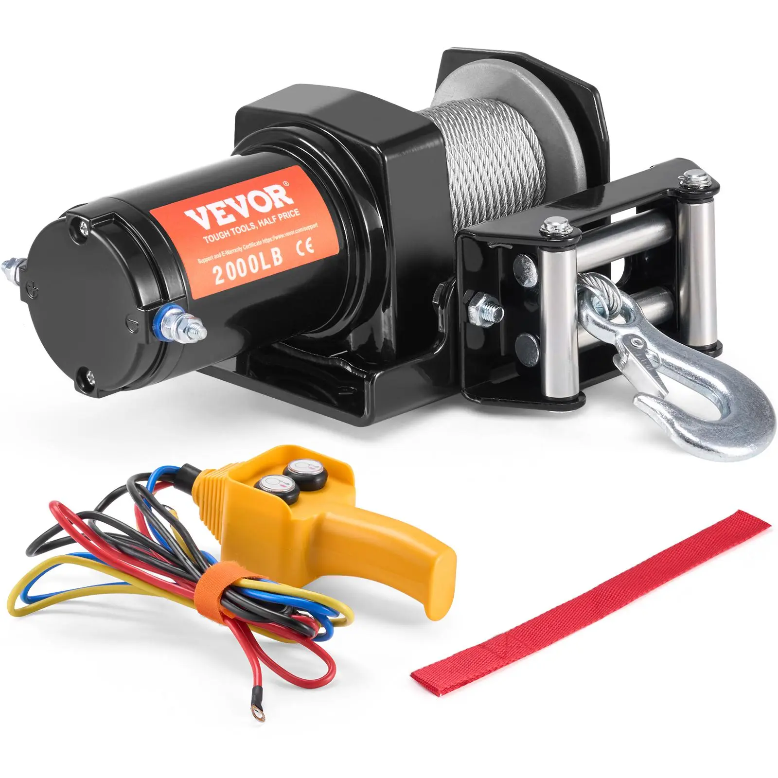 【summerfinds】VEVOR Electric Winch, 2000 lb Line Pull Capacity, 12V DC ATV/UTV Winch with Φ5/32 in x 39 ft 7 Strands Steel Cable Roller Fairlead Wired Remote Control, IP55 Waterproof for Towing UTV ATV Off-Road