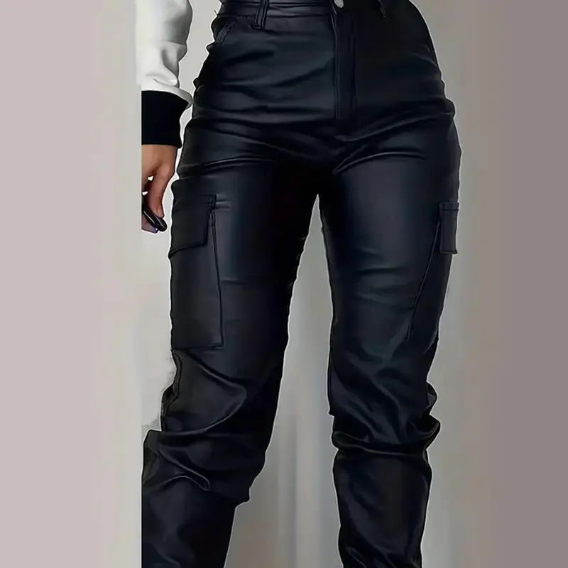 Women's Plain Pocket Button Fly Cargo Pants, Streetwear, Trendy Trousers for Daily Wear, Ladies Bottoms for All Seasons, Casual Fashion Bottoms