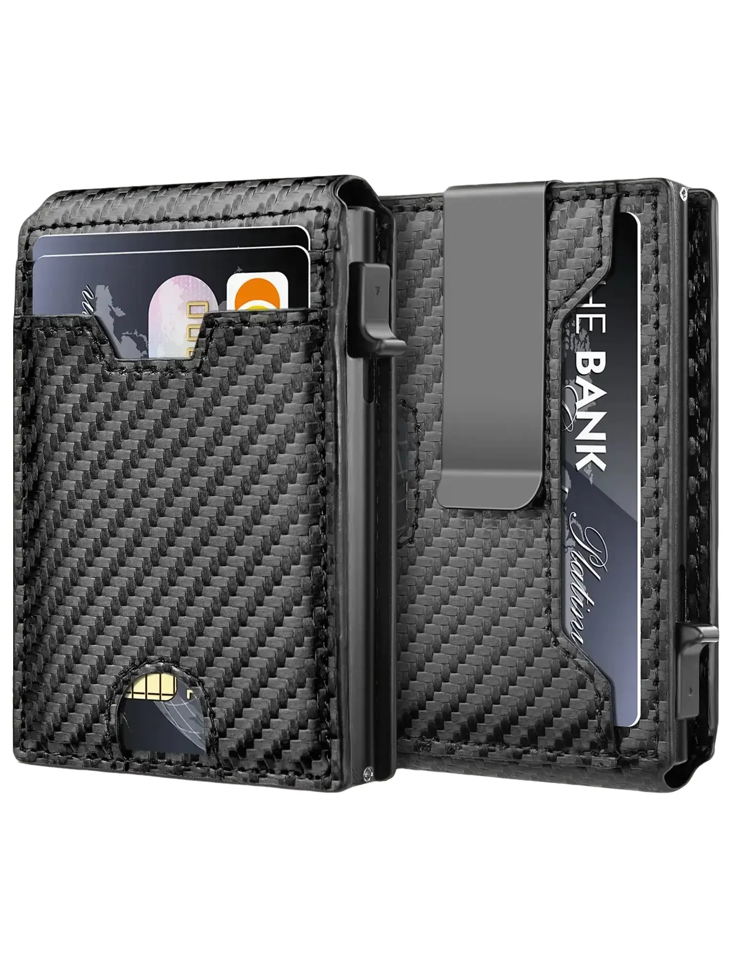 Minimalist Carbon Fiber Pattern Card Holder, Stylish Wallet Cards, Slim Leather Slots Credit Card Holder Wallets, Rfid Blocking Wallet for Men, Card C