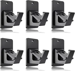 6 count No Drill Curtain Rod Brackets,Self Adhesive Curtain Rod Brackets,Universal  Free Curtain Rod Hooks Up to 30 LB for Bathroom Bedroom Kitchen Livingroom(Black)