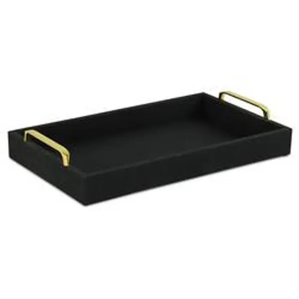Cheungs 5730BK Canter Isle Rectangular Decorative Linen Tray with Handles, Black, Food-Safe for Kitchen Tableware Display & Home Use