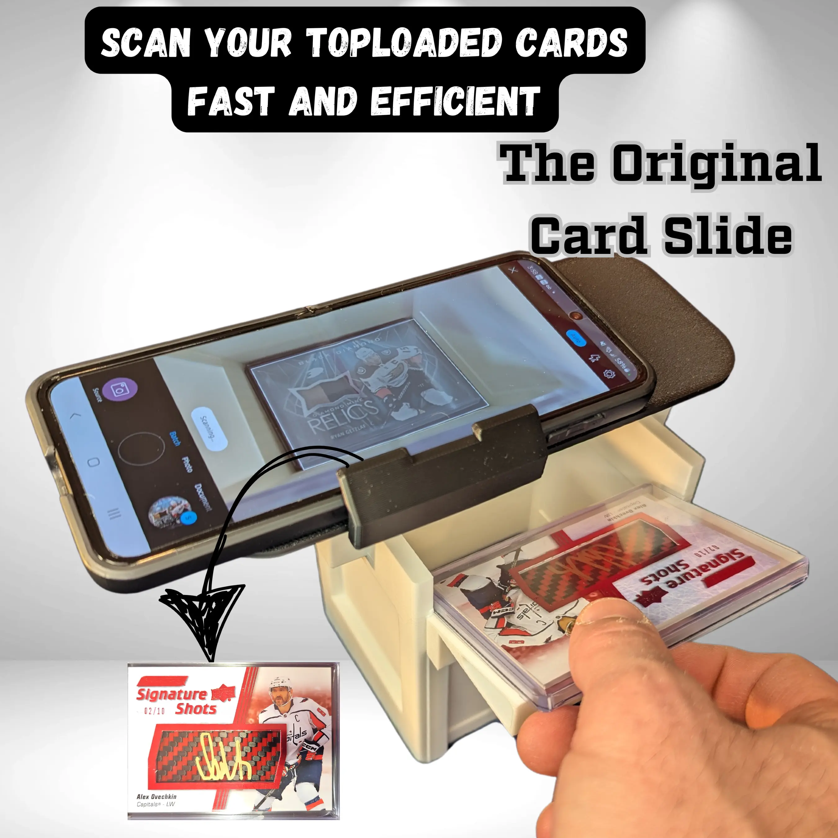 Card Slide - Card scanner stand - Scan sports cards or TCG with toploaders on!