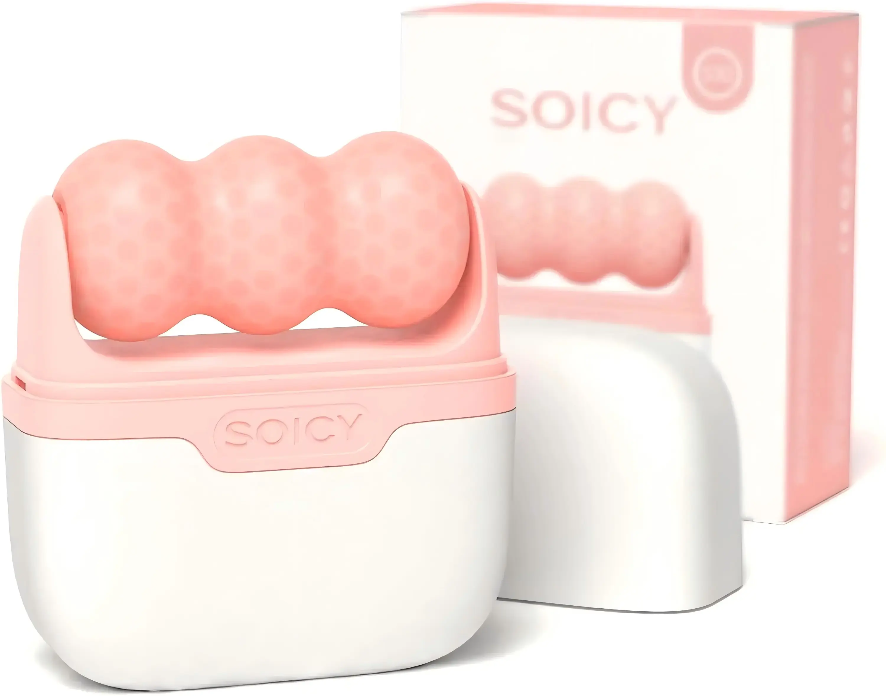 SOICY S30 2-in-1 Ice Roller & Dermaroller - Pink Facial Skincare Tool with V-Shaped Double Head for Face Lifting Massage, Lymphatic Drainage
