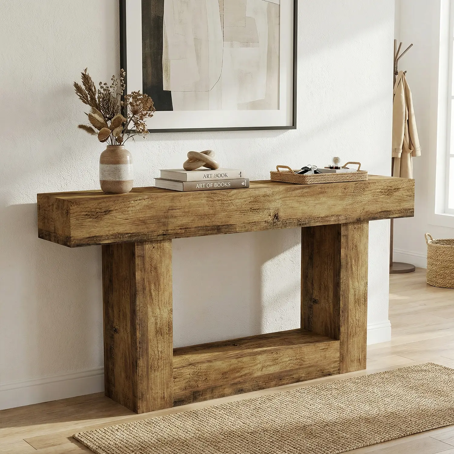 Spaco 63-Inch Rustic Farmhouse Wood Accent Console Table - Distressed Natural Wood Finish, Entryway Table for Living Room, Hallway, Wood Accent Table