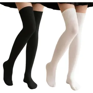 Women's 2 Pairs Thigh High Socks Over the Knee Boot Socks Long Cotton Knit Warm Thick Stockings Leg Warmers