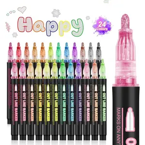 Glitter Outline Markers, 1 Set 24/36 Colors Marker Pen, Double Line Outline Marker Pen for DIY Crafts, Art Supplies