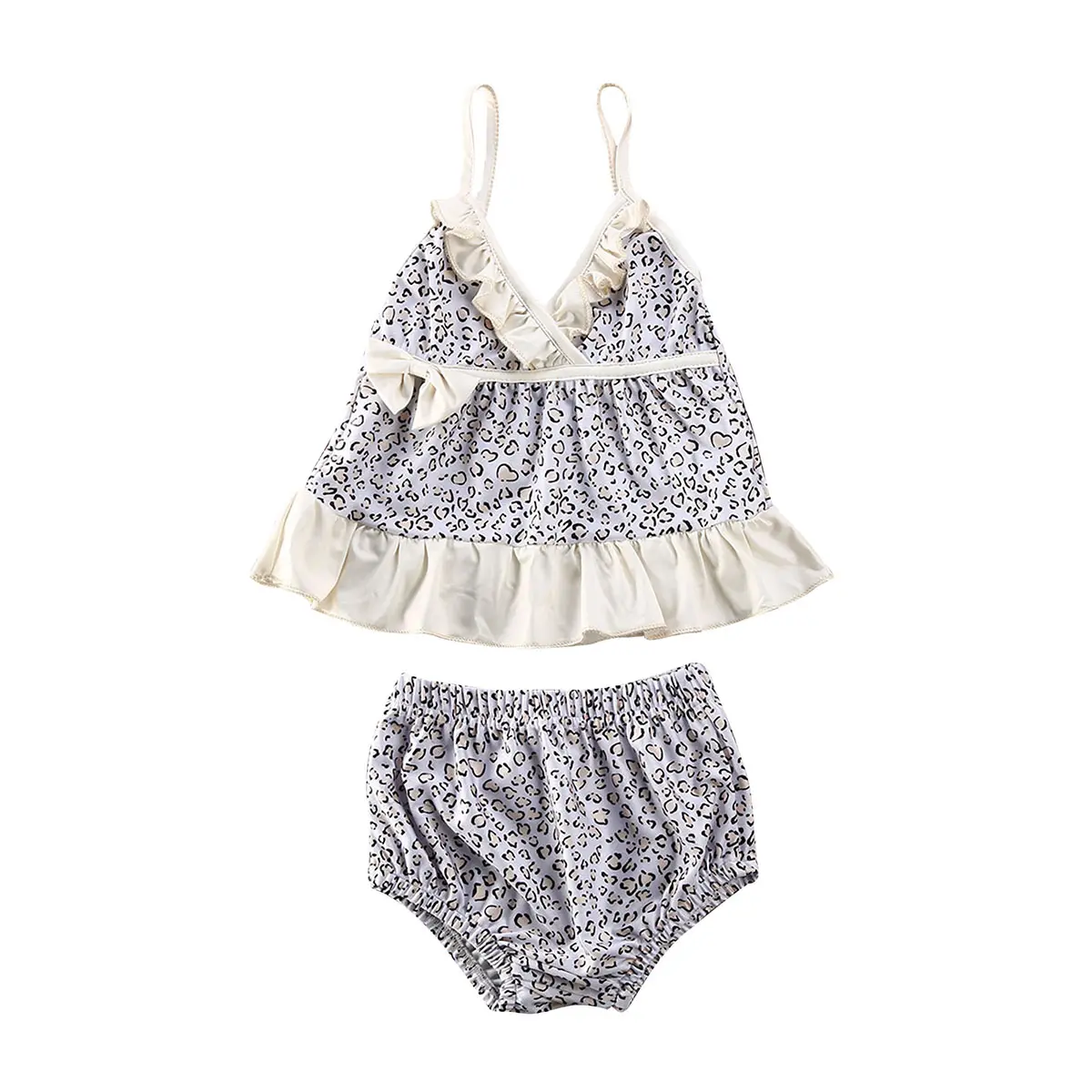 Baby Girls Tankini Swimsuit Two Piece Leopard Bikini Set Toddler Beach Bathing Suit Swimwear with Ruffled Hem 0-5 Years