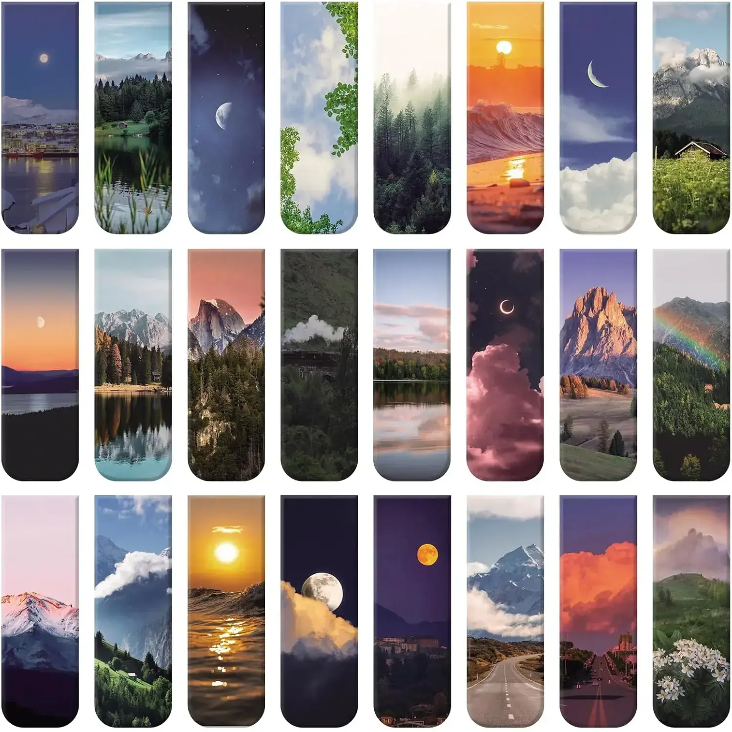 Magnetic Bookmarks (48 Pcs, 24 Styles) - Cute Landscape Magnetic Page Clips, Office Stationery Accessories for Reading, Decorating & Birthday Gift Ideas for Women