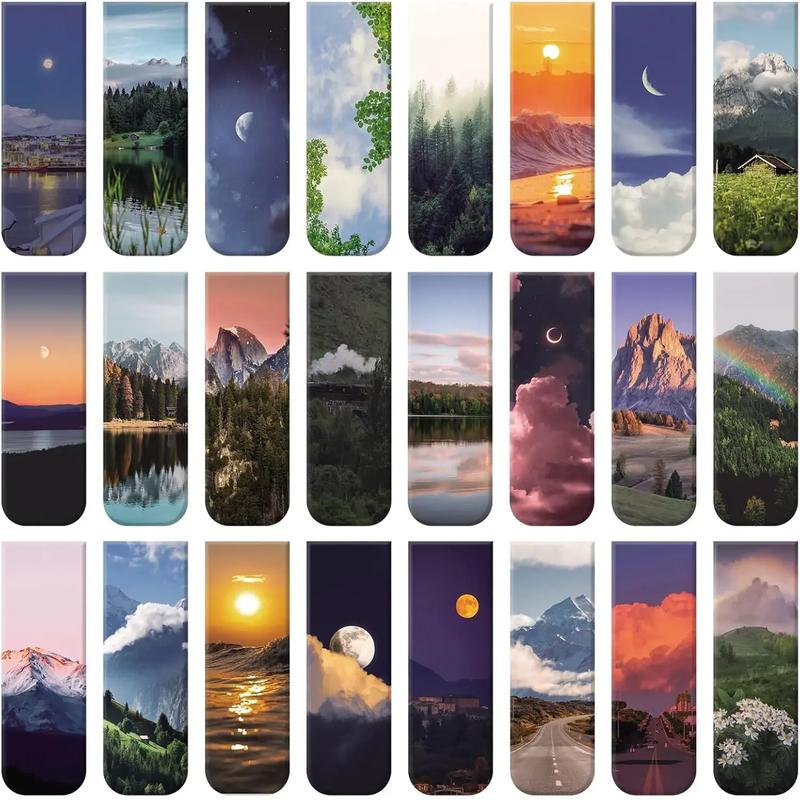 48 Pcs Magnetic Bookmarks, 24 Styles Cute Landscape Magnet Book Markers Magnetic Page Clip, Funny Magnet Page Markers Gifts for Women Men Reading