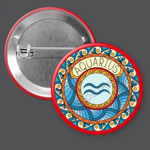 Aquarius: Colorful Astrology, Zodiac Sign - 1.5" or 2.25", Pin or Magnet