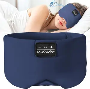 Lc-dolida Sleep Mask with Bluetooth 5.4 Headphones, Ice Silk Total Blackout Eye Mask for Men Women, Soft Over Ear Design, 15H Battery, Travel Friendly Navy